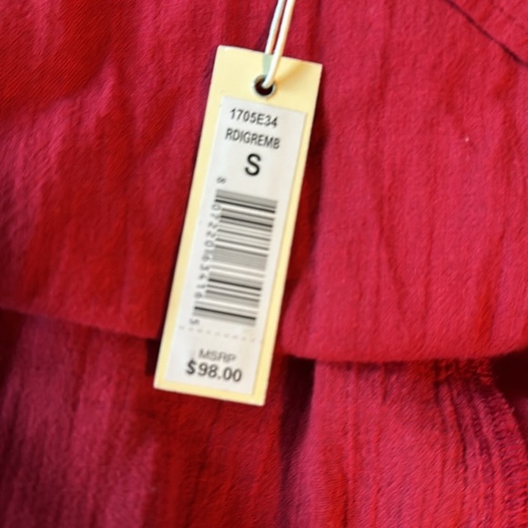 Max Studio shirt peasant style boho Red Embroidered short sleeve cotton NEW S - Picture 5 of 6